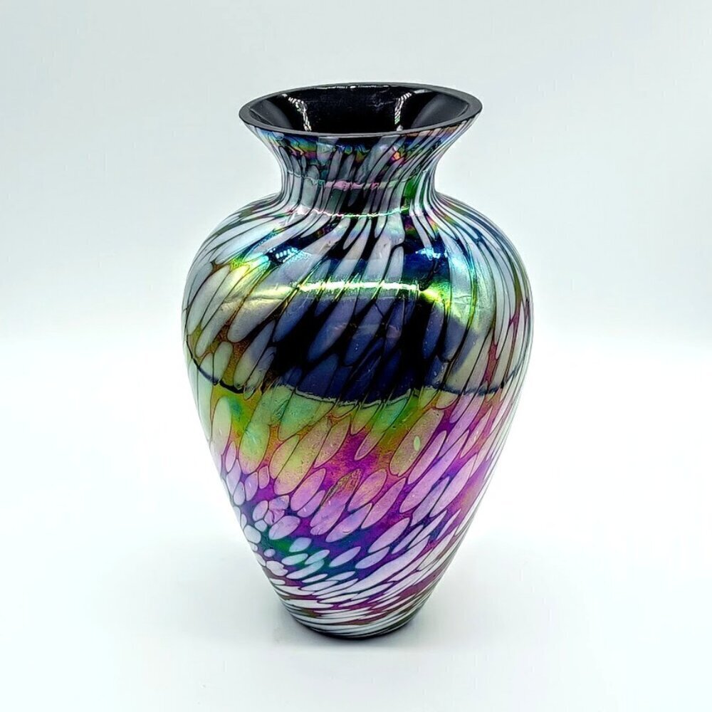 Vintage Handmade Iridescent Amethyst Art Glass Vase